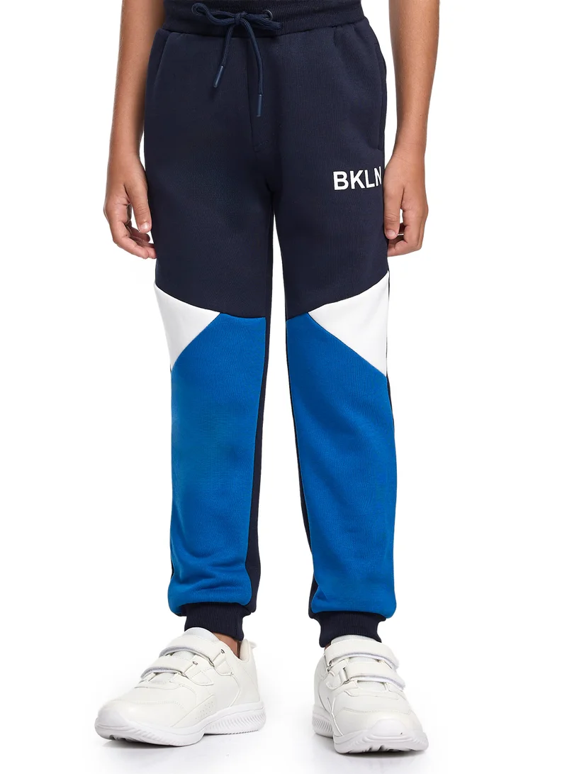 victor and jane Boys’ Navy &amp; Blue Colorblock Hoodie Tracksuit – Zip-Up Sweatshirt &amp; Joggers Set