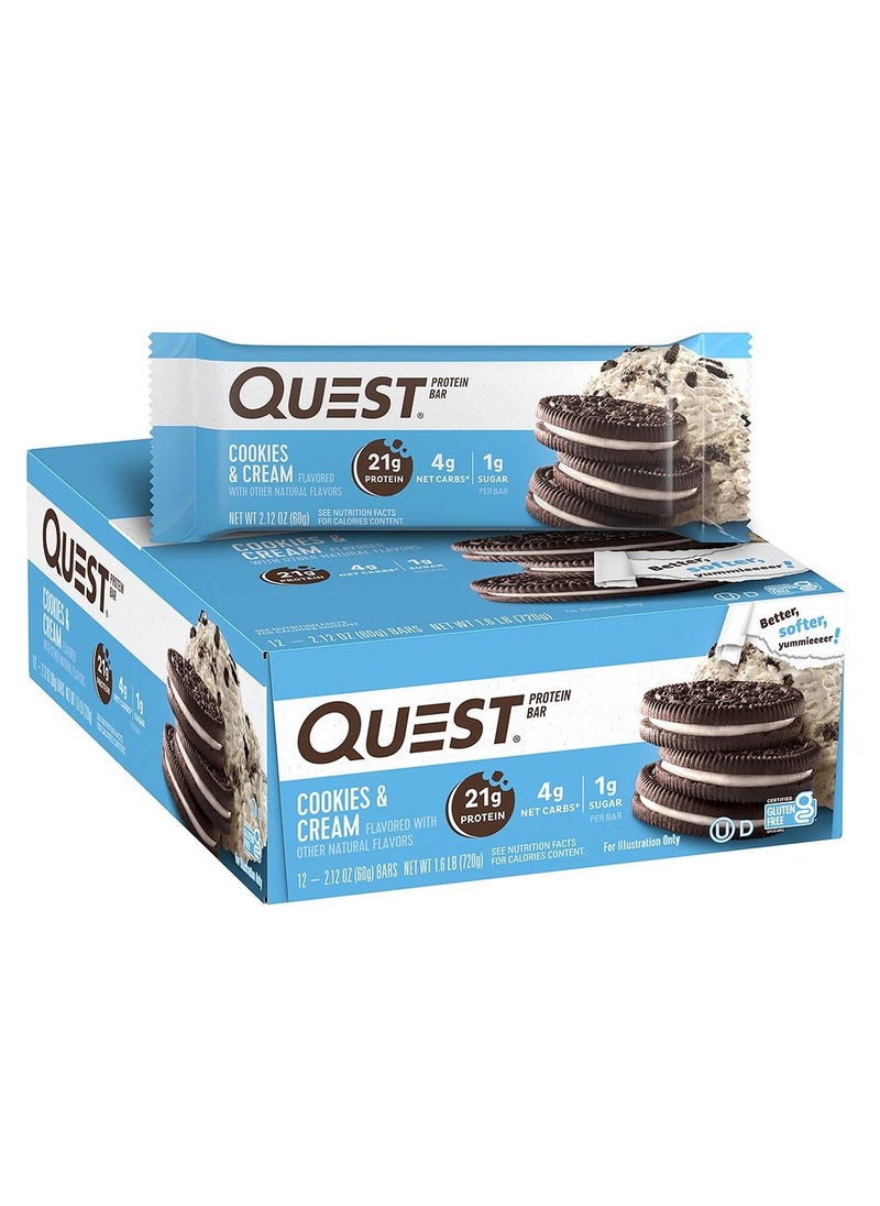 Quest Protein Bar Cookies Cream 60g Pack of 12  - Image 1