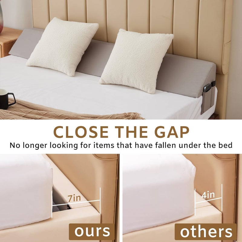 Bedluxe King Bed Wedge Pillow for Headboard, Wedge Pillow Headboard, Bed Gap Filler - Fill The Gap (0-7")(Gray, 76"x10"x6") - Image 3