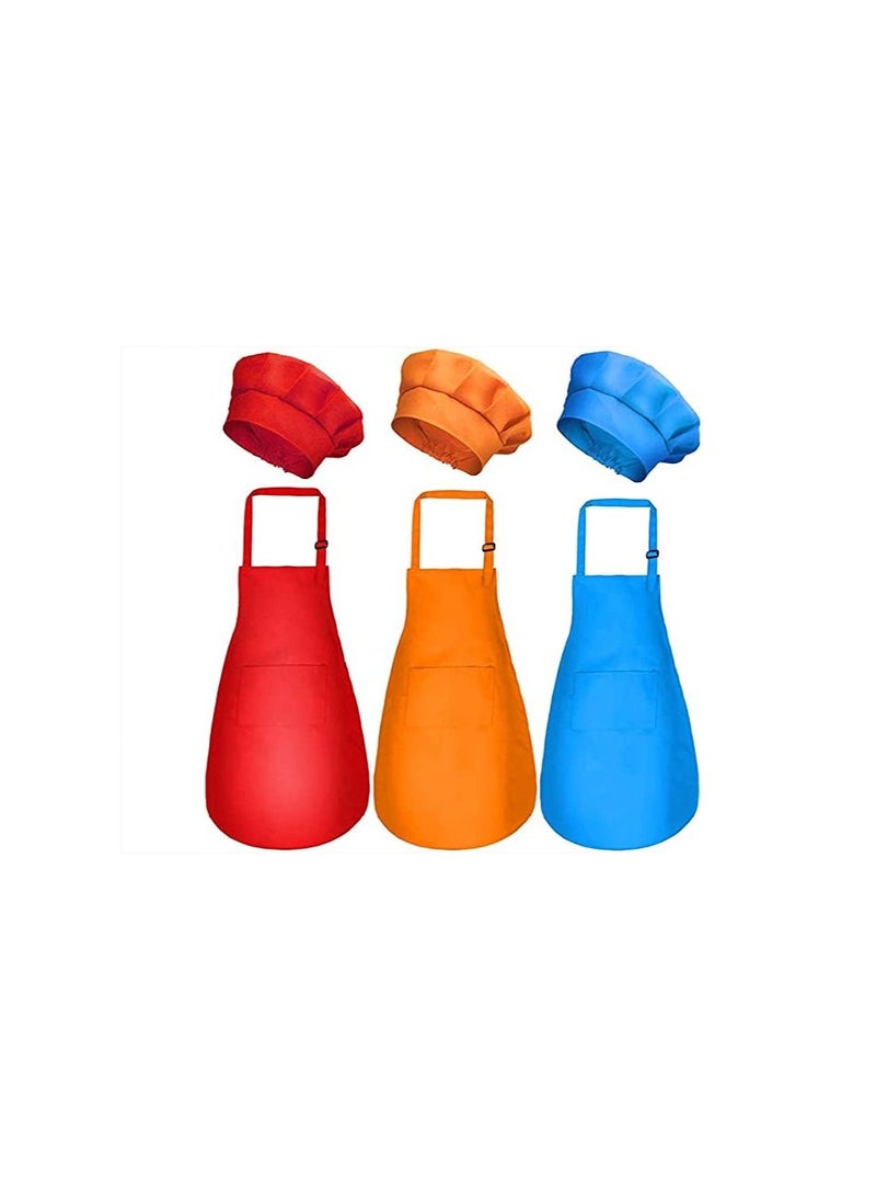 Excefore 6 Pieces Kids Apron Chef Hat Set - Boys Girls Aprons with Pockets for Kitchen Cooking Baking Painting  - Image 1