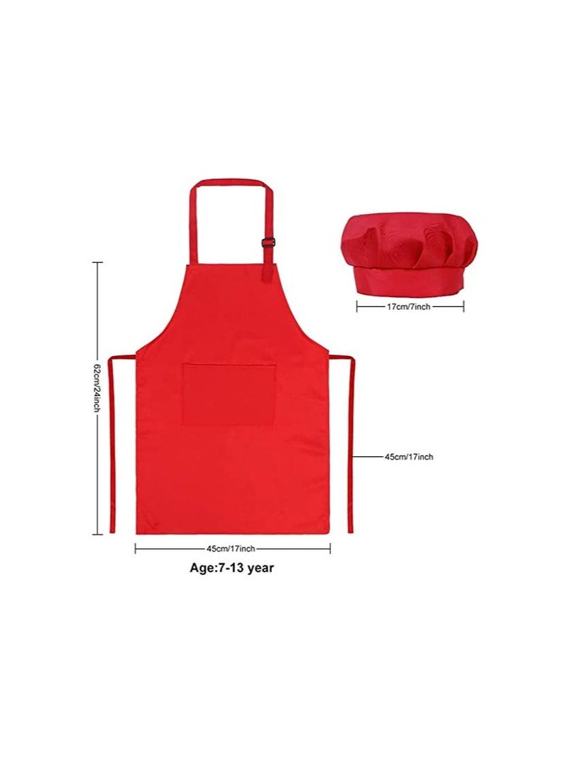 Excefore 6 Pieces Kids Apron Chef Hat Set - Boys Girls Aprons with Pockets for Kitchen Cooking Baking Painting  - Image 2