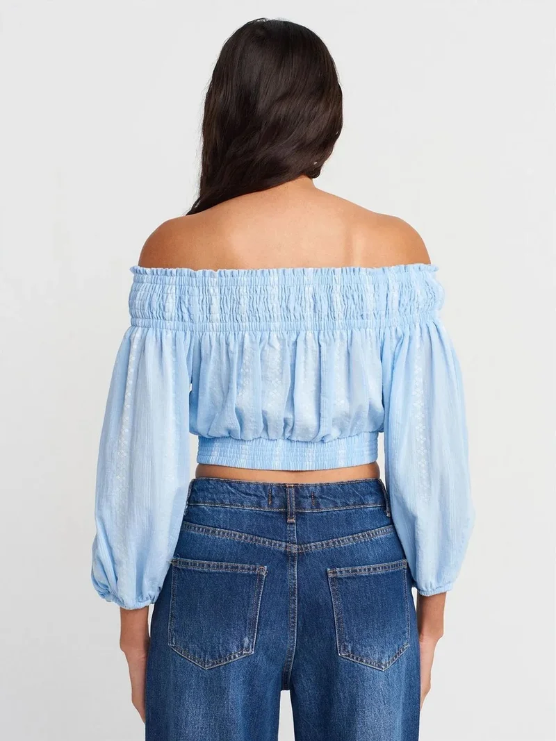 Dilvin DILVIN Off-shoulder Crop Blouse