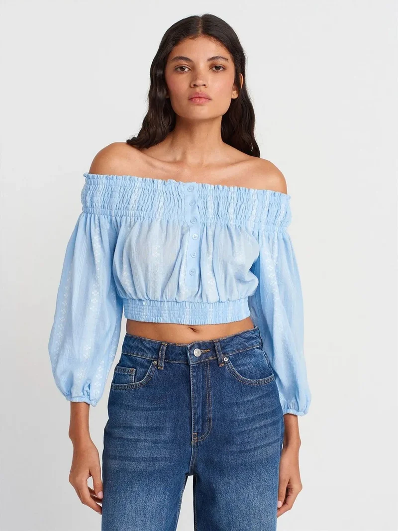 Dilvin DILVIN Off-shoulder Crop Blouse