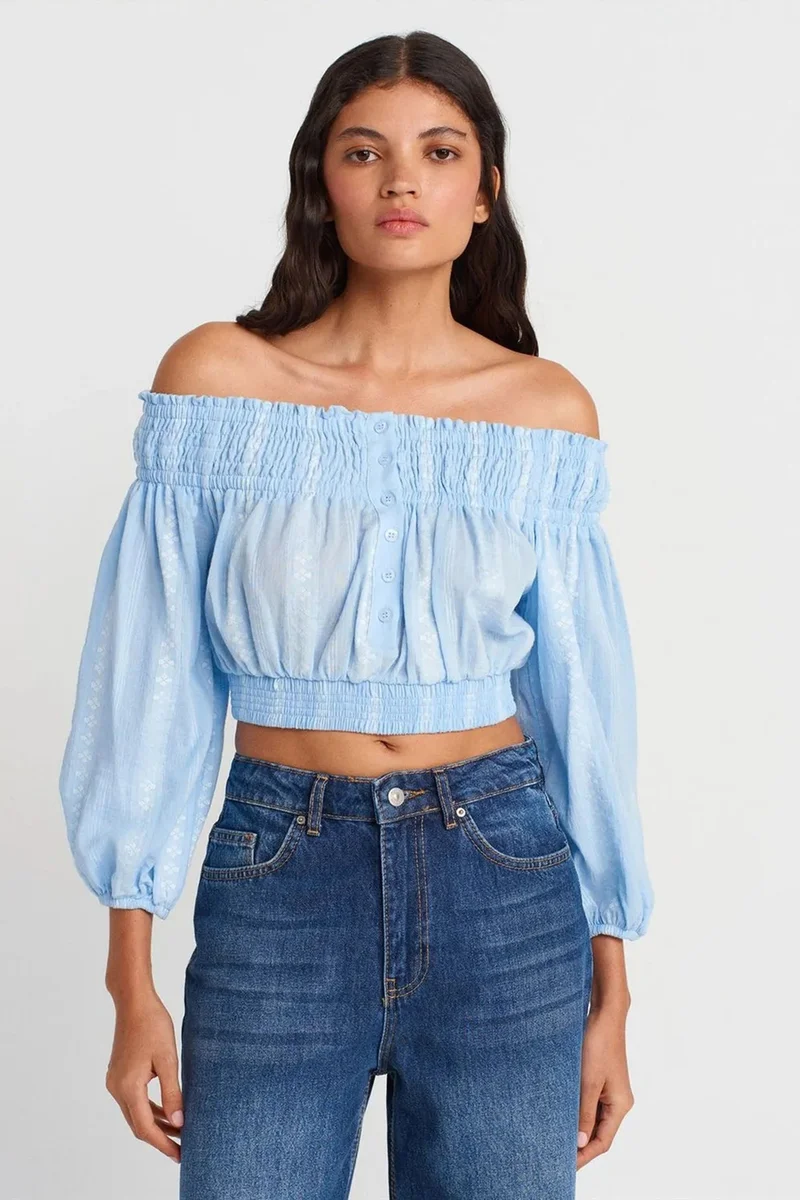 DILVIN Off-shoulder Crop Blouse