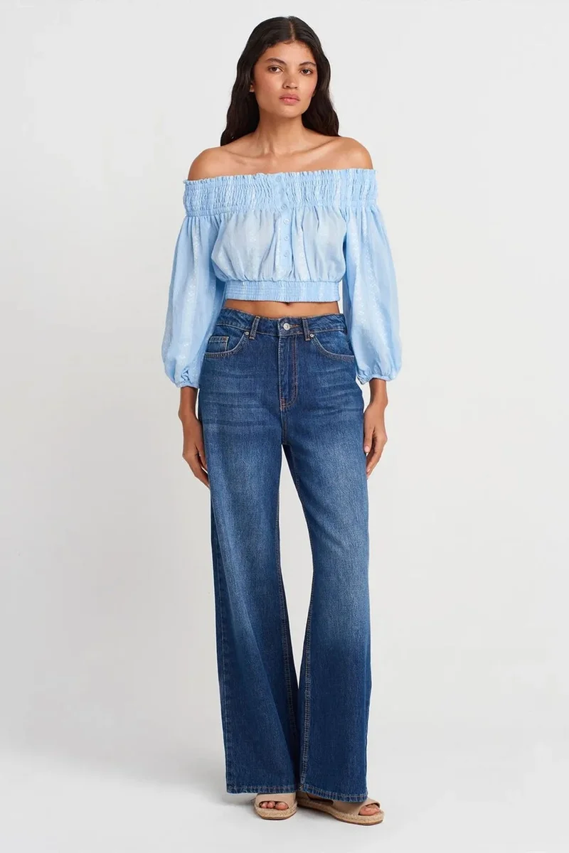 Dilvin Baby Blue DILVIN Off-shoulder Crop Blouse for Women | Best Price UAE