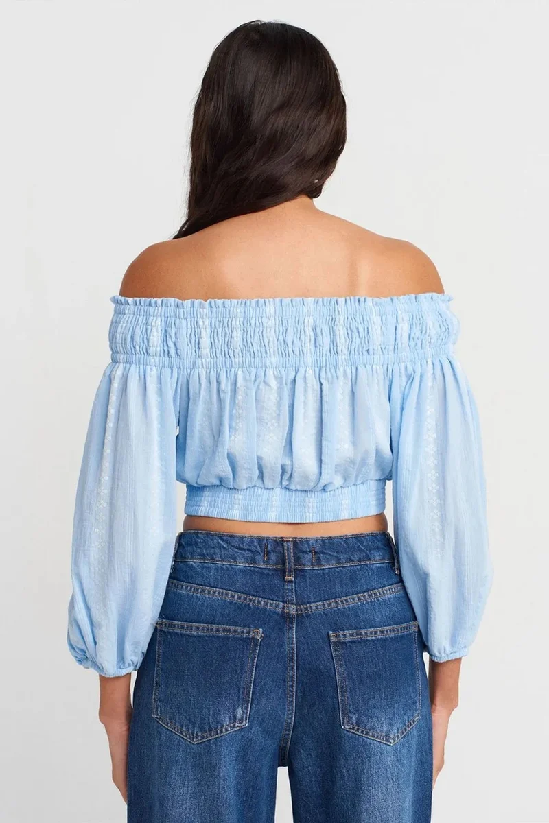 Dilvin Baby Blue DILVIN Off-shoulder Crop Blouse for Women | Best Price UAE