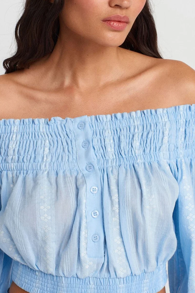 Dilvin Baby Blue DILVIN Off-shoulder Crop Blouse for Women | Best Price UAE
