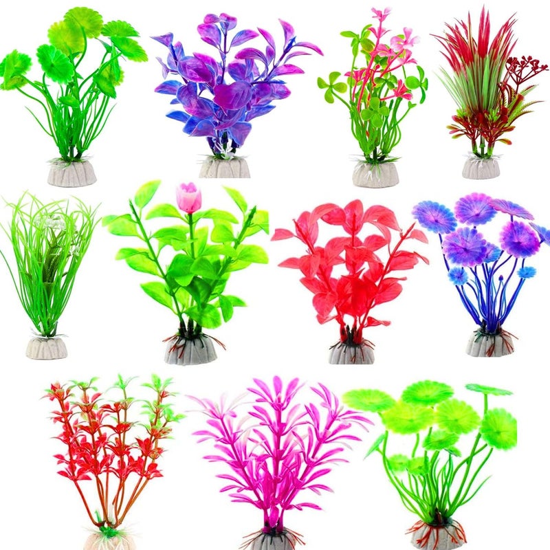 VAYINATO ® Artificial Aquarium Plants Fish Tank Decorations Plastic Aquarium Plants (Random Color) (Pack of 10) by Petzlifeworld - Image 1