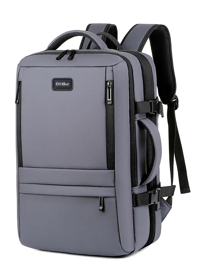هايك Expandable Premium Computer Backpack Water Resistant Shoulder Daypack with 360° Degree Opening Compartment and Built in USB Port for Travel/Business/College, HKY3730- GREY