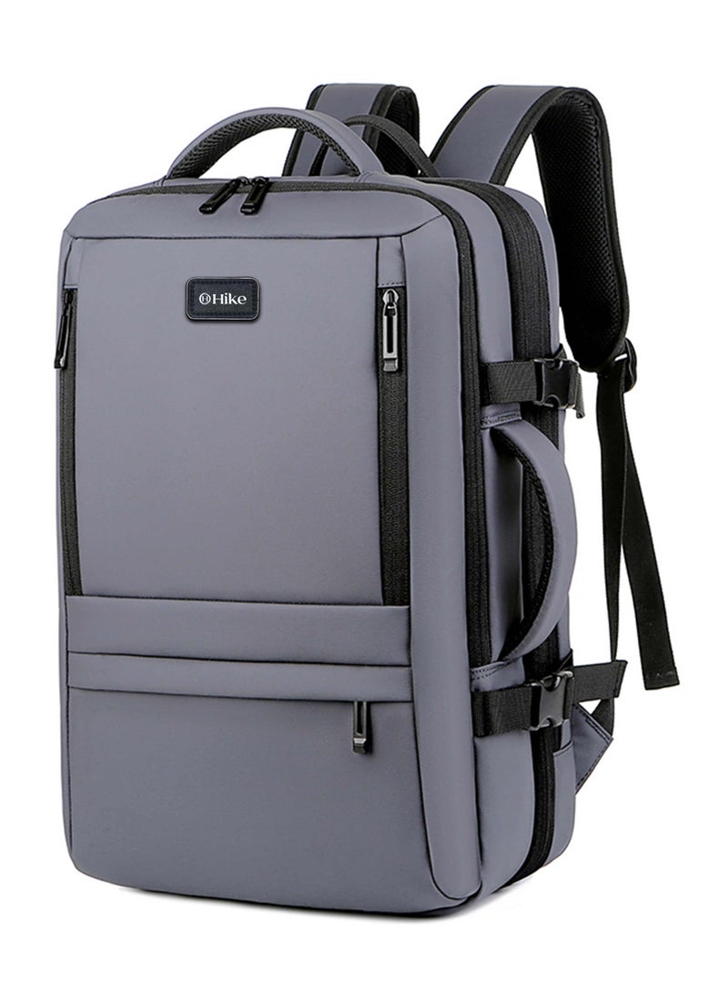 هايك Expandable Premium Computer Backpack Water Resistant Shoulder Daypack with 360° Degree Opening Compartment and Built in USB Port for Travel/Business/College, HKY3730- GREY - Image 1