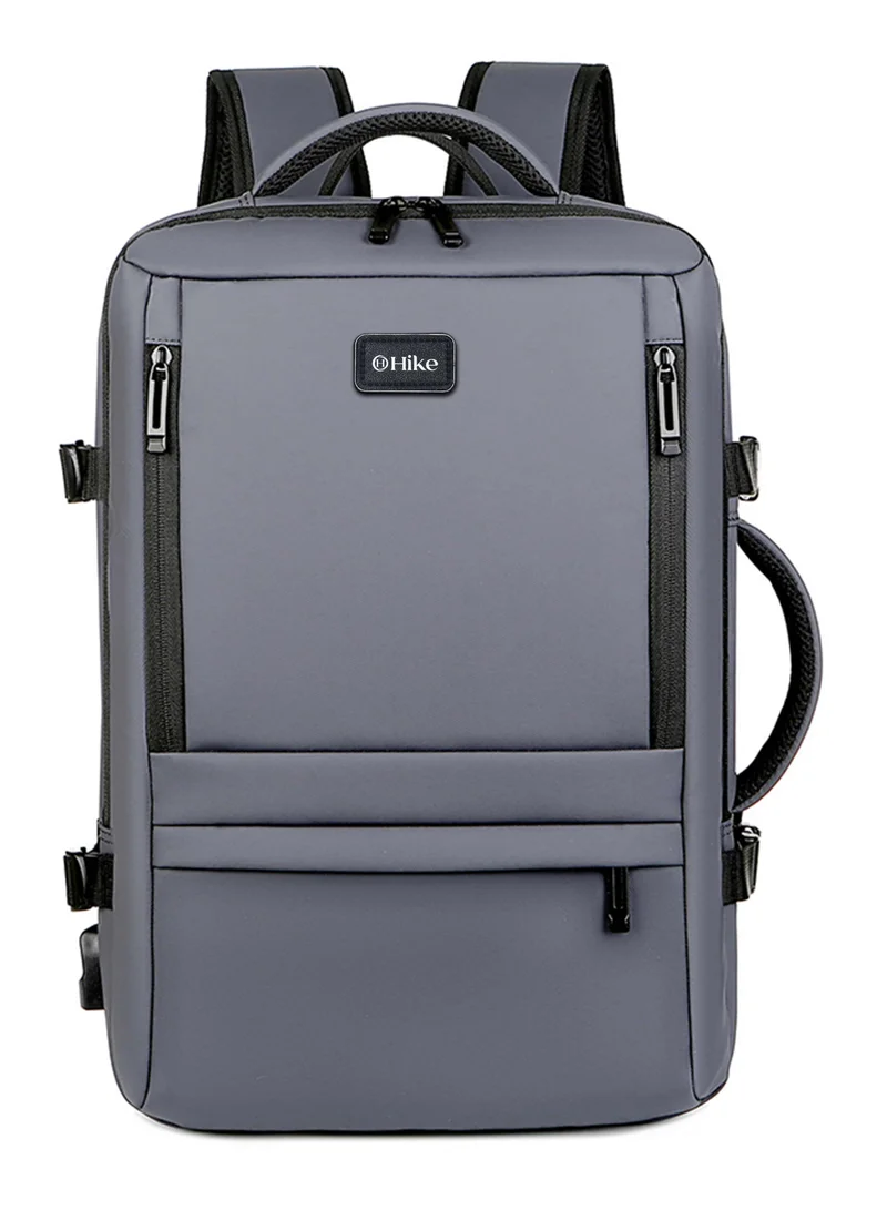 هايك Expandable Premium Computer Backpack Water Resistant Shoulder Daypack with 360° Degree Opening Compartment and Built in USB Port for Travel/Business/College, HKY3730- GREY