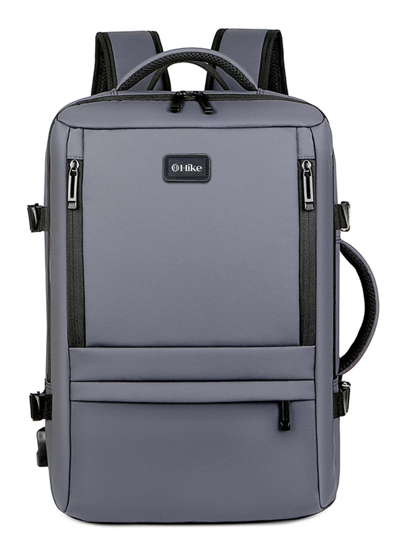 هايك Expandable Premium Computer Backpack Water Resistant Shoulder Daypack with 360° Degree Opening Compartment and Built in USB Port for Travel/Business/College, HKY3730- GREY - Image 2