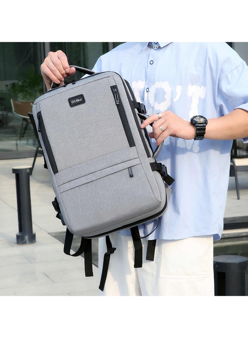 هايك Expandable Premium Computer Backpack Water Resistant Shoulder Daypack with 360° Degree Opening Compartment and Built in USB Port for Travel/Business/College, HKY3730- GREY - Image 2