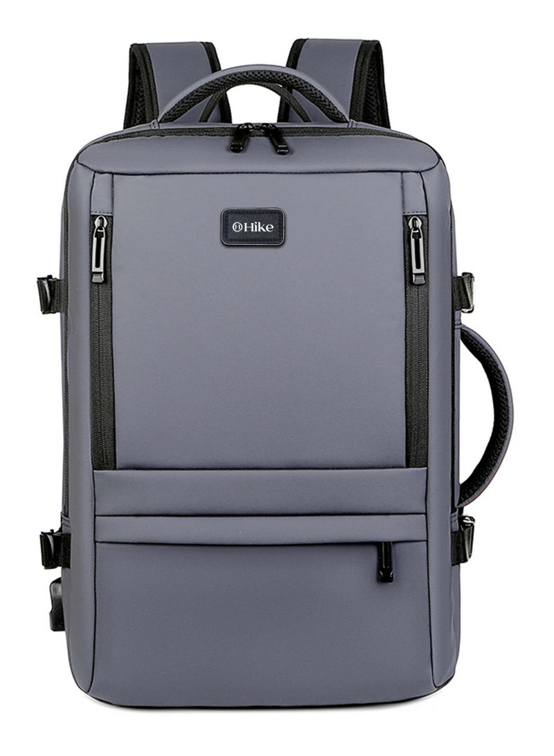 هايك Expandable Premium Computer Backpack Water Resistant Shoulder Daypack with 360° Degree Opening Compartment and Built in USB Port for Travel/Business/College, HKY3730- GREY - Image 3