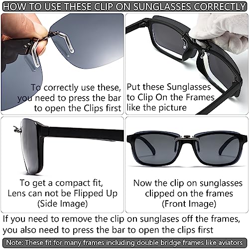 CAXMAN Polarized Clip On Sunglasses Over Prescription Glasses for Men Women Compact Fit Grey Lens Large Size UV Protection - Image 5