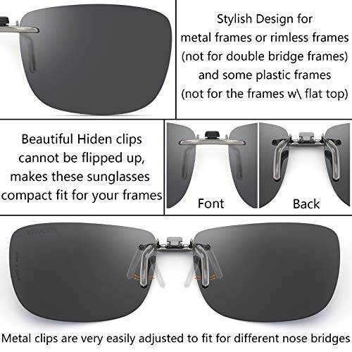 CAXMAN Polarized Clip On Sunglasses Over Prescription Glasses for Men Women Compact Fit Grey Lens Large Size UV Protection - Image 3