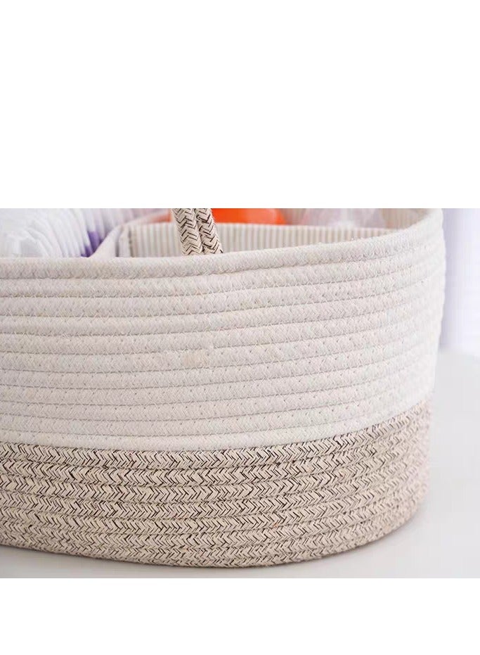 Cotton rope woven compartment storage basket, maternal and child supplies storage, diapers, bottles, tissues, toys, sundries multifunctional compartment storage basket, white brown 38*25*17cm - Image 5
