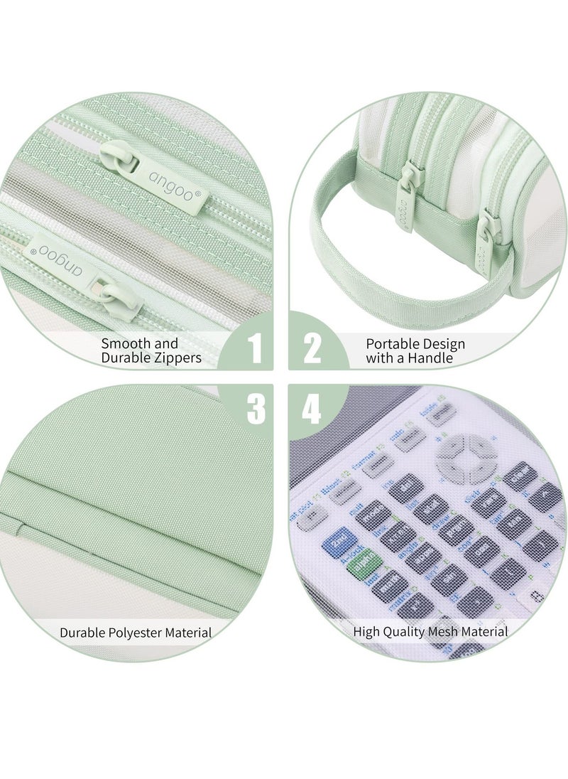 Excefore Large Capacity Pencil Case, Grid Mesh Pencil Case, 2 Compartment Pen Bag, Clear Handheld Pencil Pouch Transparent Makeup Bag for College School Office Teen Girl Boy Women Men Adult (Green)  - Image 4