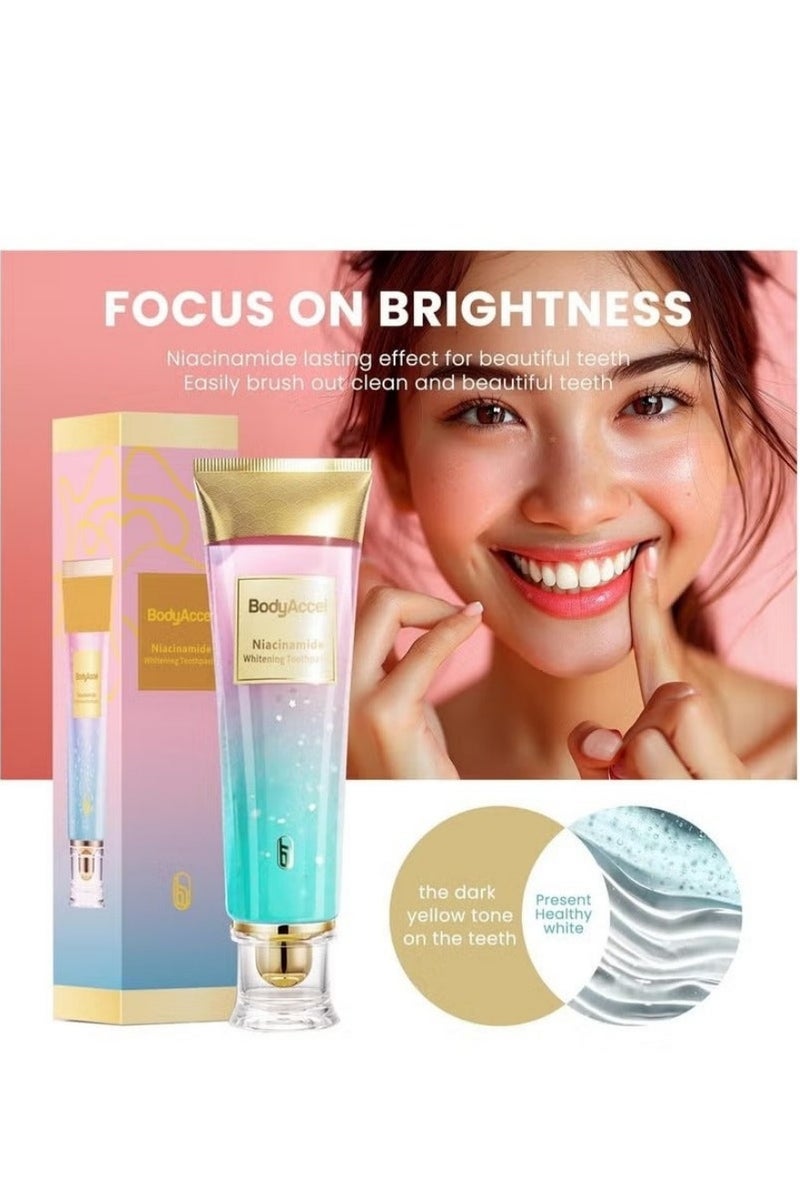 بودي أكسيل معجون أسنان نياسيناميد من بودي أكسيل تبييض ثلاثي لإزالة البقع طبيعي ولطيف للنفس المنعش - Image 1