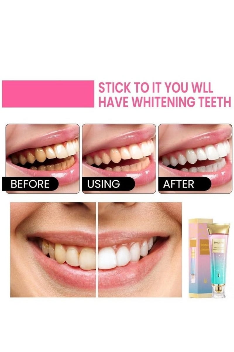 بودي أكسيل معجون أسنان نياسيناميد من بودي أكسيل تبييض ثلاثي لإزالة البقع طبيعي ولطيف للنفس المنعش - Image 3