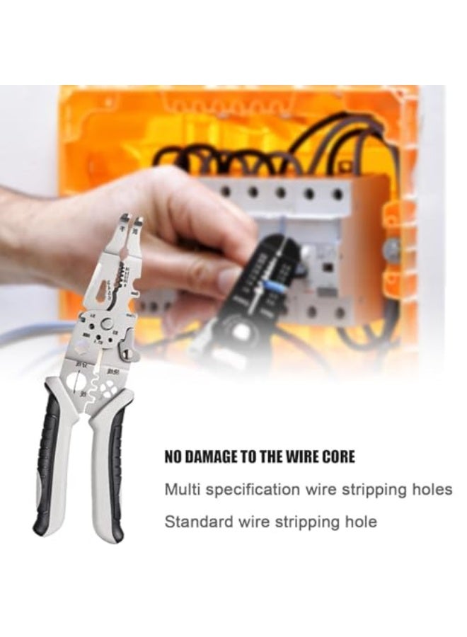 Multifunctional Wire Stripper, Professional Wire Stripping Tool, Portable Cable Stripper Crimper, Stainless Steel Wire Cutter, Ergonomic Handle Wire Crimper for Home Appliance Maintenance, Grey - Image 3