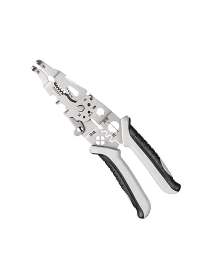 Multifunctional Wire Stripper, Professional Wire Stripping Tool, Portable Cable Stripper Crimper, Stainless Steel Wire Cutter, Ergonomic Handle Wire Crimper for Home Appliance Maintenance, Grey - Image 1