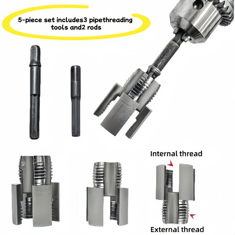 5 Pcs Heavy Duty Commercial Pipe Threading Tool Set For PVC Plastic Pipe Cutting - Image 1