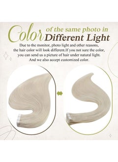 Full Shine Blonde Tape in Hair Extensions 20 Inch Real Human Hair Tape in Extensions Color 1000 Ice Blonde Adhesive Hair Extension 40 Pcs 100 Gram Double Sided Tape Hair for Women  - Image 4