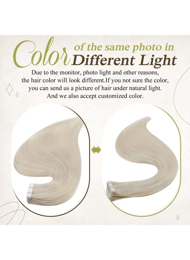 Full Shine Blonde Tape in Hair Extensions 20 Inch Real Human Hair Tape in Extensions Color 1000 Ice Blonde Adhesive Hair Extension 40 Pcs 100 Gram Double Sided Tape Hair for Women  - Image 4