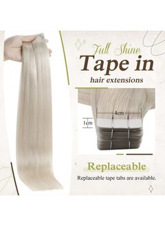 Full Shine Blonde Tape in Hair Extensions 20 Inch Real Human Hair Tape in Extensions Color 1000 Ice Blonde Adhesive Hair Extension 40 Pcs 100 Gram Double Sided Tape Hair for Women  - Image 3