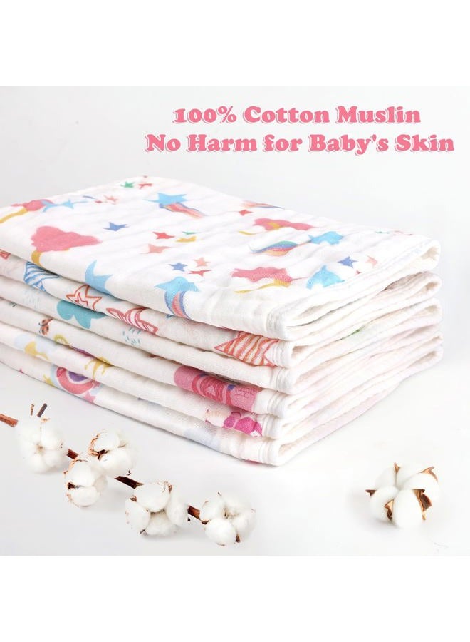 Decalsweet Baby Burp Cloths Muslin Washcloths 6 Pack Muslin Burp Cloths 100% Cotton Large 20''x12'' Soft 6 Layers Baby Burp Rags for Boys Girls Baby Essentials for Newborn Gift Machine Washable - Image 3