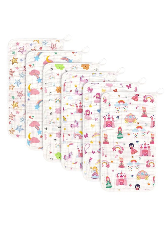 Decalsweet Baby Burp Cloths Muslin Washcloths 6 Pack Muslin Burp Cloths 100% Cotton Large 20''x12'' Soft 6 Layers Baby Burp Rags for Boys Girls Baby Essentials for Newborn Gift Machine Washable - Image 1