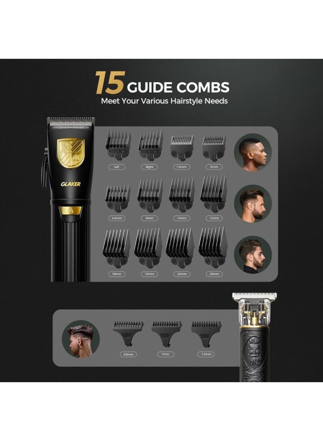 GLAKER Professional Hair Clipper and Trimmer Kit for Men 6026+1019 – Cordless Barber Cutting Machine, 6500RPM Motor, 12 Guards, Fade Control, Long Battery Life, Self-Sharpening Blades - Image 3