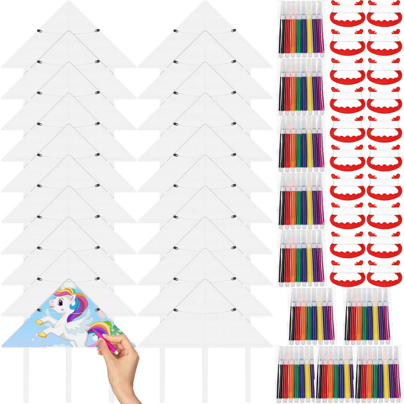 Honoson 20 Pieces DIY Blank Kite with Watercolor Pens and String 20 Inch Making Craft Kits Decorating Coloring Kite Pack for Outdoor and ActivitiesClassical Style - Image 2