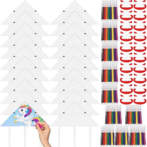 Honoson 20 Pieces DIY Blank Kite with Watercolor Pens and String 20 Inch Making Craft Kits Decorating Coloring Kite Pack for Outdoor and ActivitiesClassical Style - Image 1