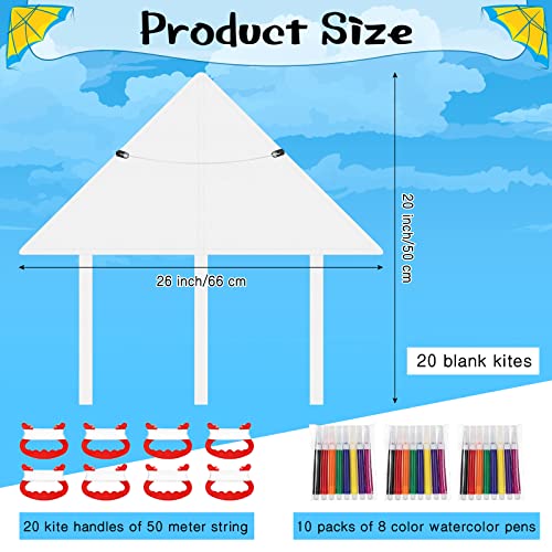Honoson 20 Pieces DIY Blank Kite with Watercolor Pens and String 20 Inch Making Craft Kits Decorating Coloring Kite Pack for Outdoor and ActivitiesClassical Style - Image 3