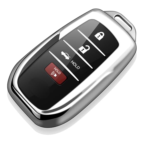 Tukellen for Toyota Key fob Cover Soft Key Shell Case for 2025 Camry 2019-2025 Land Cruiser,2021-2025 Sienna Venza Hilux Fortuner 2023-2025 Highlander Tundra Corolla bZ4X Prius 4/5/6 Buttons-Silver - Image 1