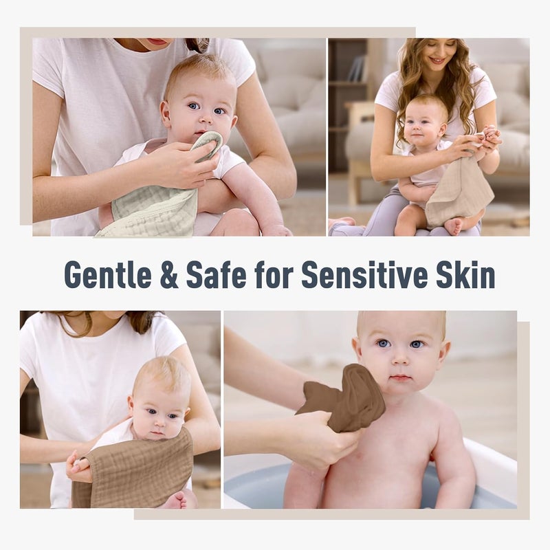 YOOFOSS Muslin Burp Cloths for Baby 10 Pack 100% Cotton Baby Washcloths for Boys Girls Large 20''X10'' Super Soft and Gradient Coffee - Image 4