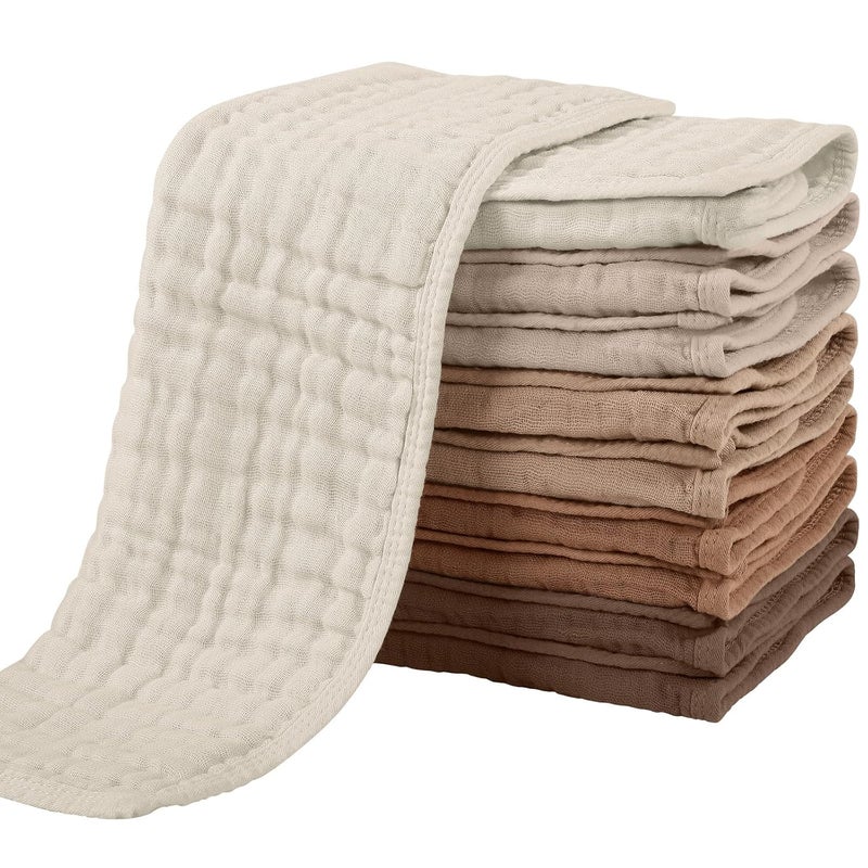 YOOFOSS Muslin Burp Cloths for Baby 10 Pack 100% Cotton Baby Washcloths for Boys Girls Large 20''X10'' Super Soft and Gradient Coffee - Image 1