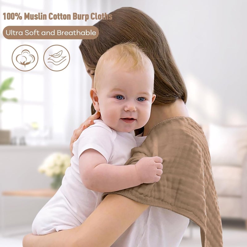 YOOFOSS Muslin Burp Cloths for Baby 10 Pack 100% Cotton Baby Washcloths for Boys Girls Large 20''X10'' Super Soft and Gradient Coffee - Image 2