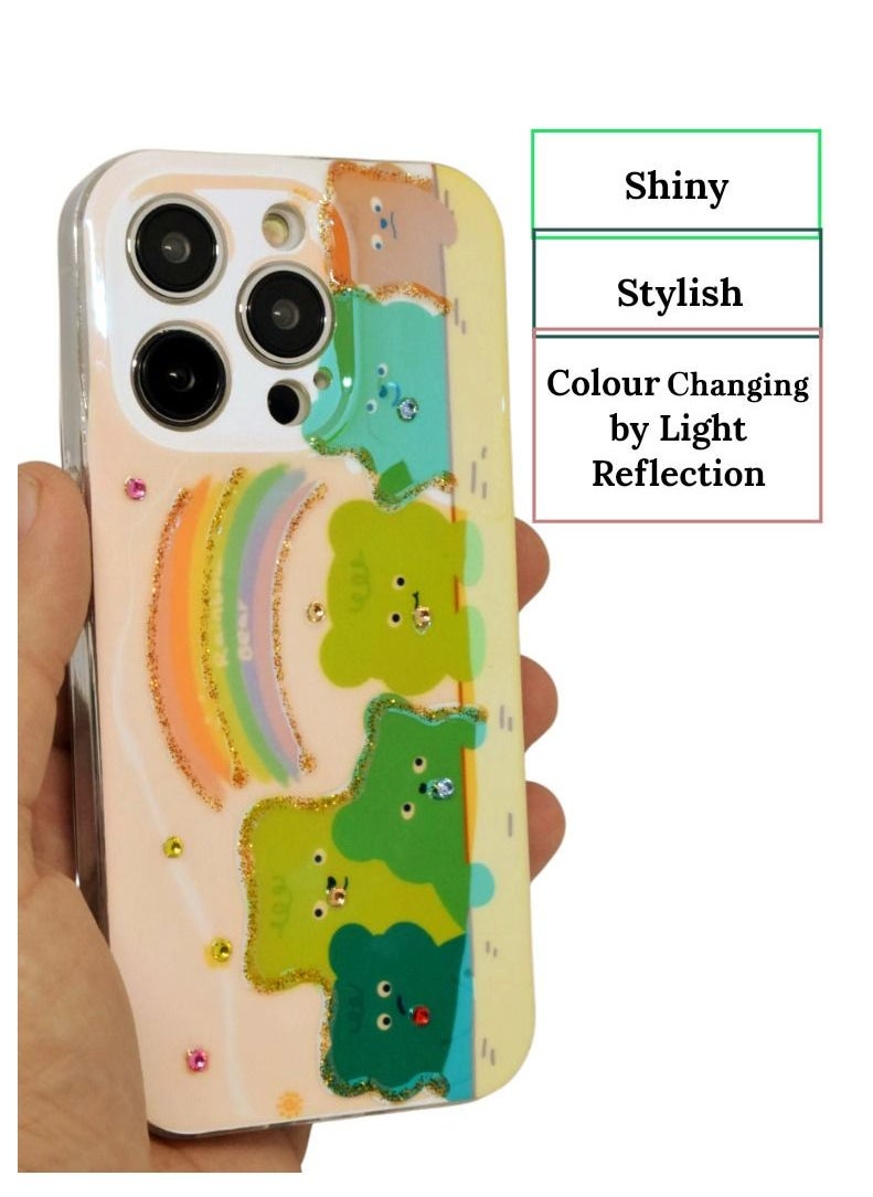 Houmt iPhone 14 Pro Case Cute Girls Women Iridescent Design Laser Bling Glitter Soft Silicone Bumper Protective Phone Cover  - Image 2