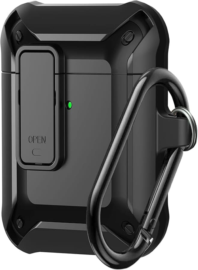 Olytop Olytop Airpods Case Cover Men with Lock, Armor Rugged Cool AirPod 2nd 1st Generation Protective Case Boys Shockproof Skin iPods Cover with Keychain for Apple Airpods 2/1 Gen Cases - Black