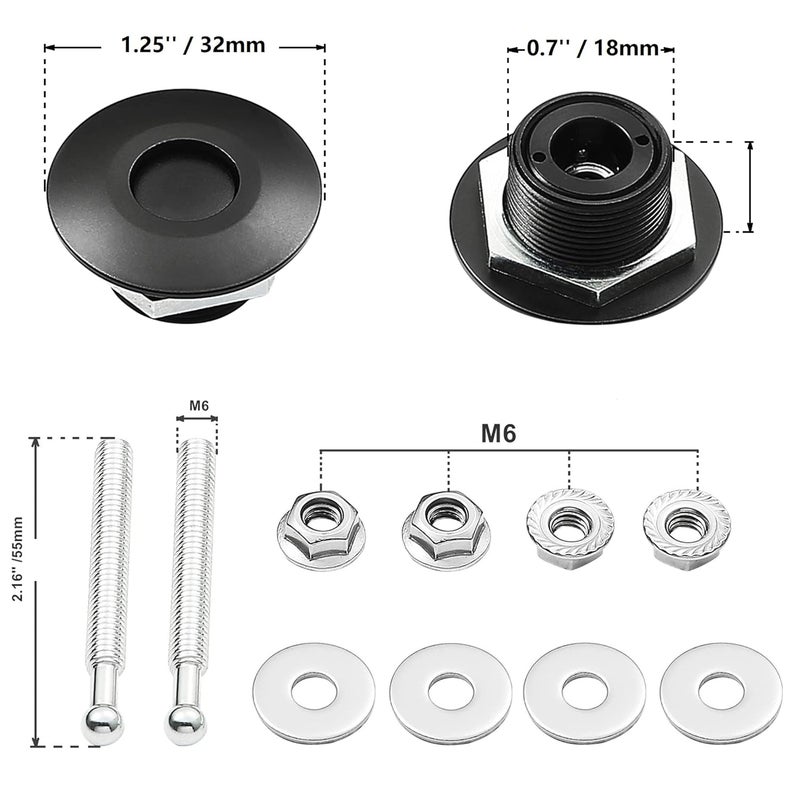 RVCAZON STETION Quick Release Latch License Plate Lock Clip 4Pcs 1.25" Diameter Aluminum Alloy Car Hood Pins Lock Clip Kit for Bumper Hood License Plate (4 Pack - Black) - Image 2