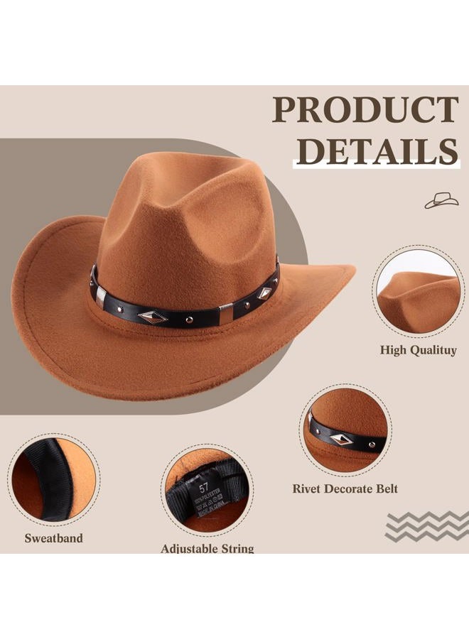 Toulite 5 Pcs Cowboy Hats for Women Western Faux Felt Cowgirl Hats Wide Brim Belt Buckle Panama Hat Adjustable for Adults Cowboy Themed Party Cosplay Costume, Black, Camel, Dark Coffee, Khaki, White, - Image 3