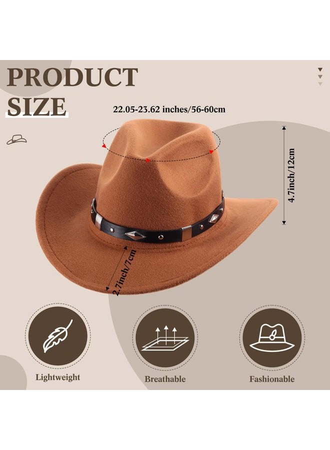 Toulite 5 Pcs Cowboy Hats for Women Western Faux Felt Cowgirl Hats Wide Brim Belt Buckle Panama Hat Adjustable for Adults Cowboy Themed Party Cosplay Costume, Black, Camel, Dark Coffee, Khaki, White, - Image 2