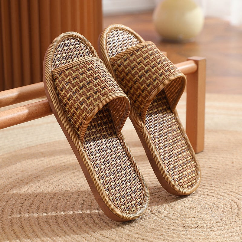 Unisex Summer Linen Slippers Home Indoor Soft Sole Yellow Grass (thin) 