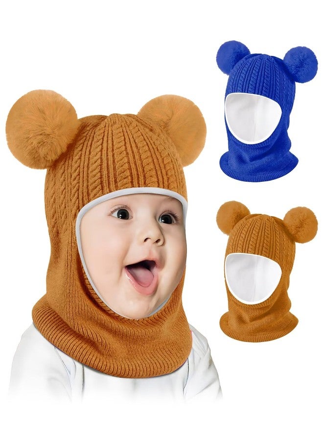 HAITHO Baby Winter Hat Scarf Set 2 Pack, Toddler Beanie Hats Girl Boy with Neck Warmer, Beanie for Kids Knit Warm for Cold Weather, Royal Blue&brown, 6-36 Months - Image 1