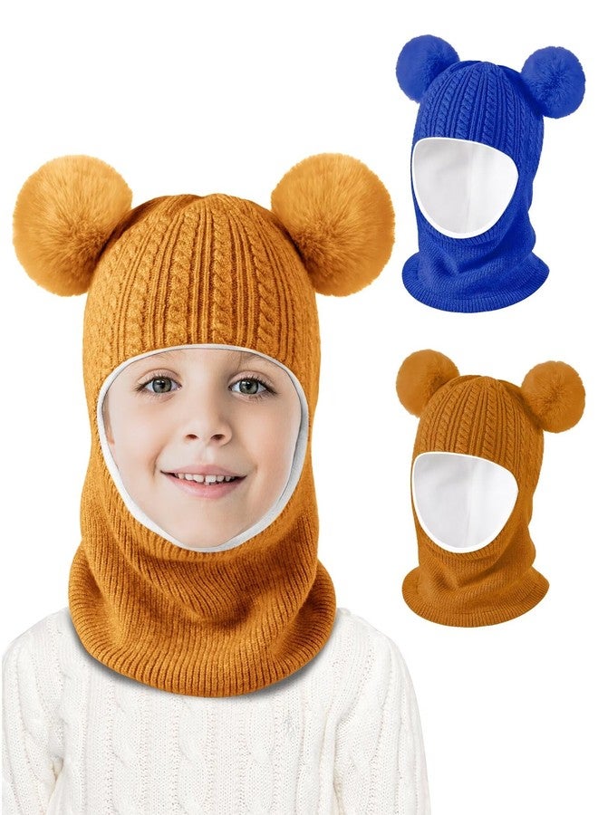 HAITHO Baby Winter Hat Scarf Set 2 Pack, Toddler Beanie Hats Girl Boy with Neck Warmer, Beanie for Kids Knit Warm for Cold Weather, Royal Blue&brown, 6-36 Months - Image 2