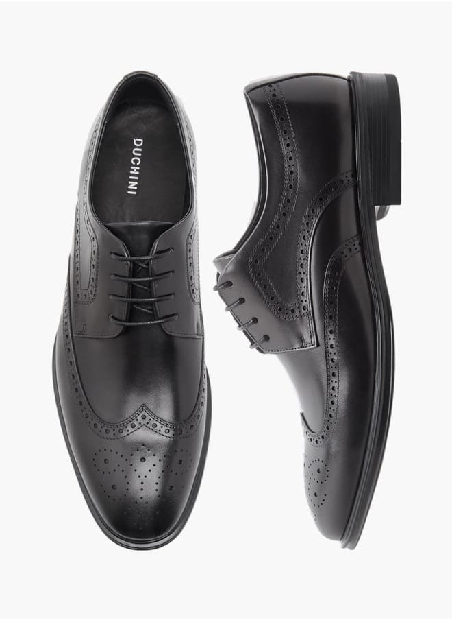 DUCHINI Men's Perforated Derby Shoes with Lace-Up Closure  - Image 1