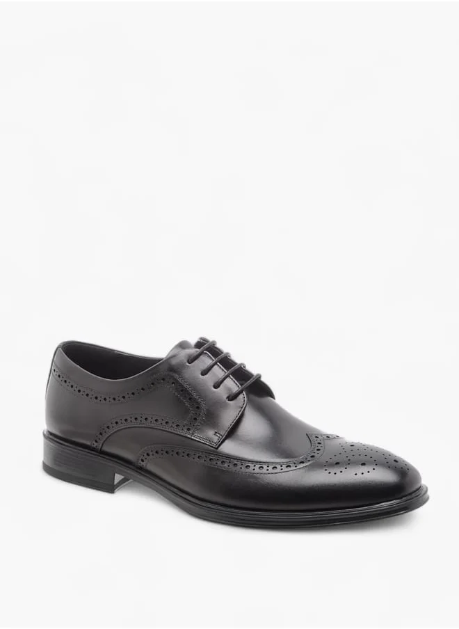 دوتشيني Men's Perforated Derby Shoes with Lace-Up Closure